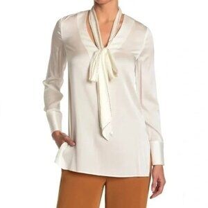 ST. JOHN Georgette Stretch Silk Blend Satin Top Blouse Petite P